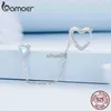 Stud BAMOER Genuine 925 Sterling Silver Heart-Shaped Chain Ear Clips for Women Wedding Statement Elegant Earings BSE864 YQ231026