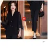 Women's Two Piece Pants Suit Set 2023 Early Autumn Double Breasted Ruffle Sleeve Jacket Straight Leg 2ps Fashion Commute Professional Work