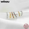 Серьги-гвоздики Wostu, серьги-манжеты из стерлингового серебра 925 пробы, простые круглые серьги-кольца с цирконием для женщин, ювелирные изделия в подарок FIE1022 YQ231026