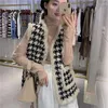 Kvinnors västar lyxiga kvinnor Pocket Vest S-4XL Coat Woolen Ladies Autumn Winter Sleeveless Houndstooth Jacket Fashion Plaid Cardigan Waistcoat