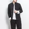 Herrgravrockar 2024 Autumn Chinese Style Cotton Linen Coat Loose Kimono Cardigan Men Solid Color Outerwear Jacket M-5XL