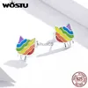 Stud Wostu Rainbow Dog and Cat 925 Srebrne kolczyki Kolorowa emalia dla kobiet dziewczyna drobna biżuteria Prezent YQ231026