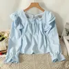 Blusas femininas plissado topo blusa branca colheita camisa vintage manga longa blusa mujer moda 2023 estilo coreano roupas preto cortado kawaii