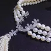 Chokers MADALENA SARARA 9 10mm Zoetwaterparel Natuurlijke Witte Helderheid Drie Rijen Kwastje Royal Queen Stijl Vrouwen Ketting 231025