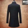 Men's Trench Coats Casual Autumn Winter 47%Wool Blends Black Color Windbreaker Mid-Long Top Thick Warm Jacket Overcoat Outerwear