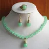 Ensemble de collier et boucles d'oreilles en jade vert, jolis bijoux à la mode, 2 couleurs, plaqué or, cristal entier, pierre de quartz 313E