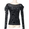 Stage Wear Ballroom Dance Tops Black Polka Dots Long Sleeve Practice Clothes Waltz Tango Costume Samba Latin Dancewear DL8797