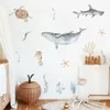 Wall Stickers Cartoon Whale Turtle Ocean Animal Seaweed Watercolor Kids Sticker Vinyl Nursery Art Decals for Babys Boys Room Home Decor 231026