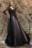 Women Punk Gothic Black Wedding Dresses Sexy V Neck Sequins Beaded A Line Bridal Gowns Vintage Lace Appliqued Boho Country Vestidos De Novia With Long Sleeves CL2823