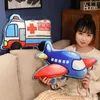 Fyllda plyschdjur Cartoon Police Car Steamer Fire Truck Excavator Motor Tank Plush Toys Stuffed Doll Cushion Children Boy Gifts Dekor R231026