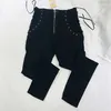 Jeans para mujer Mujeres de cintura alta Sexy Mujer con cordones Negro Azul Elástico Flaco Lápiz Pantalones Mujer Cremallera Wash Denim Pantalones