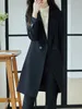 Dwuczęściowe spodnie damskie Eleganckie garnitury do kobiet dla kobiet biuro streetwearu koreańskie moda solidna lapka 2023 jesień zimowe płaszcze