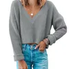 Camisolas femininas Mulheres V Neck Sweater Tops Malha Cropped Top Camisa Manga Longa Pulôver Curto Colheita Quente Sexy