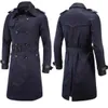 Män blandar Mens Spring Autumn Windbreak Overcoat Long Trench Coat med Belt Male Pea Coat Double Breasted Peacoat W03 231026