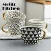 Mokken Handgeschilderd Geometrisch Keramiek Met Gouden Handvat Handgemaakte Onregelmatige Kopjes Voor Koffie Thee Melk Havermout Creatieve Verjaardagscadeaus 231026