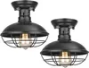 Ceiling Lights 2 Pack Farmhouse Flush Mount Light - Easric Industrial Black Metal Lamp For Hallway Foyer Kitchen Porch