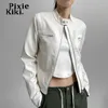 Women's Leather Faux Leather PixieKiki White Brown Faux Leather Jacket Fall Fashion Moto Racer Zip Up Short Coat Y2k Clothes Women Streetwear P67-HZ20 231026