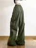 Calças femininas wsevypo exército verde baggy carga elástica cintura cordão letras imprimir calças compridas soltas com bolsos streetwear