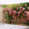 Tapestries Tapestry Aesthetics Spring Flower Fence Pink Rose Plant Wall Garden Window Natural Scenery Home Decoration 231026