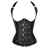 Black Women's Punk Style Spiral Steel Boned Waist Trainer Cincher Shaper Faux Leather Corset Underbust For Party Costumes 825203h