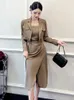 Vestidos de trabalho primavera outono moda 2 peças roupas ternos mulheres vintage curto recortado tops casaco blazer terno sexy cinta dobras midi vestido conjuntos