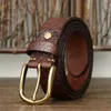 Cinturones 3,8 cm en relieve cinturón de vaquero retro masculino grueso piel de vaca real cuero genuino hombres hebilla de cobre para jeans cintura yq231026