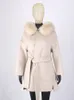 Женское пальто из искусственного меха FURYOUME, кашемировое шерстяное пальто, куртка с натуральным воротником, зимняя длинная модная свободная верхняя одежда Casaco для женщин с поясом 231026
