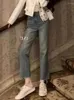 Jeans da donna Circyy Blu per donna Pantaloni in denim a vita alta Pantaloni lavati nappa sbiancata Moda coreana Casual svasato dritto