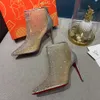 Créateur de mode Haute qualité Femmes Talon rouge Bottines à talons hauts Bottes en cuir de luxe Talon maigre Fermeture éclair latérale Hiver sur le genou Bottes Martin classiques H1842