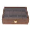 Cajas de reloj Caja para hombre Exquisita artesanía Caja de almacenamiento de madera compuesta Cubierta de vidrio transparente para joyería
