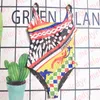 Traje de baño multicolor para mujer, traje de baño acolchado de secado rápido, estampado de moda, bikinis de una pieza, traje de baño de diseñador de verano