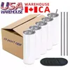 US CA Warehouse 50pcs/carton 20oz Sublimation tumblers straight blanks White 304 Stainless Steel Vacuum assited slim diy cuc mugs party party e1026