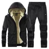 Survêtements pour hommes Costume de sport chaud Hommes 2 pièces Ensemble Sportsuit d'hiver 2023 Sweats à capuche thermiques Pantalons Polaire Survêtement Coupe-vent Gym Sportswear C66