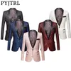 PYJTRL Men Pink Royal Blue Burgundy Floral Jacquard Suit Jacket Wedding Groom Prom Slim Fit Tuxedo Party Dinner Singers Blazers 20296t