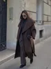 Mélange de laine pour femmes, manteau Long fendu, Cardigan à revers solide, manteau Maxi, manches d'automne, vêtements d'extérieur Chic de rue pour dames, 2023 231026