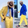 Ternos masculinos amarelo azul emenda homens sob medida 2 peças blazer calças duplo breasted magro formal negócio causal festa anfitrião sob medida