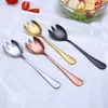 Skedar 2st Golden Salad Spoon Fork Rostfritt stål Cutlery Set Service Färgstark unikt köksverktyg