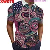 Polos masculinos manga curta polot camisa 2023 roupas masculinas 3d-impresso estilo paisley zíper poliéster respirável topos camisas polo