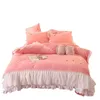 Beddengoedsets Princess Style Melkfluweel Geborduurd Kant Set Dekbedovertrek Ruches 231026