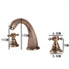 Bathroom Sink Faucets Antique Brass Basin Mixer Tap Double Handles Faucet 3 Pcs Set Deck Mounted Hole