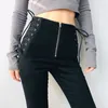 Jeans para mujer Mujeres de cintura alta Sexy Mujer con cordones Negro Azul Elástico Flaco Lápiz Pantalones Mujer Cremallera Wash Denim Pantalones