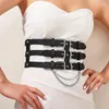 Cinture Vintage Punk 3 cinturini con fibbia ad ago Cintura da donna Moda corsetto elastico in pelle Cintura con catena in metallo per camicia elegante da donna