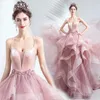 Ethnische Kleidung Rosa Blume Applikationen Qipao Dame Sexy Rückenfrei Cheongsam Mesh Ärmellos Plissee Abend Party Kleid Kleid Pailletten Vestidos