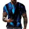 T-shirt da uomo Blu e nero Mix di colori Abbinamento Stampa 3D T-shirt girocollo Tessuto in poliestere Lycra Abbigliamento casual di marca Oversize