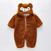 Macacão bebê menina roupas 2 cores bonito urso de pelúcia bebê macacão confortável manter quente com capuz zíper meninos macacão 1-4 ano crianças roupas 231025