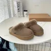 Designer tazz slippers Short brown fur Chestnut Boots Shearling Suede Wool Ankle fashion platform Slippers sandals