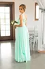 2023 Mint Green Lace Top Chiffon Skirt Country Bridesmaid Dresses Long Cheap Beach Backless Floor Length Wedding Party Gown