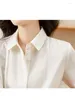 Blusas femininas moda elegante escritório senhora blusa feminina chique dobras camisa branca lapela manga longa estilo coreano formal feminino básico topos