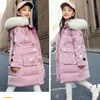 Para baixo casaco 6 8 10 12 14 anos meninas jaqueta inverno manter quente longo estilo parka com capuz zíper gola de pele meninas outerwear crianças para baixo 231025