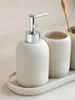 Badtillbehör Set 5st Athroom Accessories Lotion Dispenser Tandborste Holder Tray Tumbler Cup Soap Dish Beige and Grey